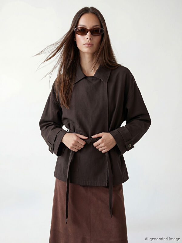 LCW STUDIO Gömlek Yaka Kuşaklı Oversize Kadın Ceket