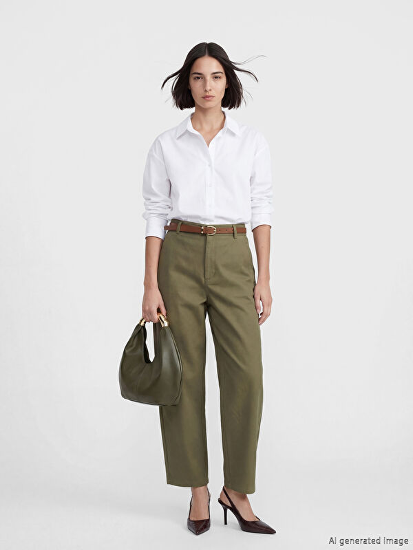 LCW Vision Beli Kemerli Gabardin Kadın Pantolon