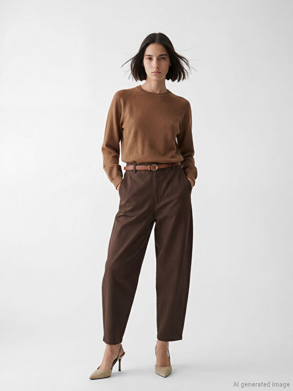 LCW Vision Beli Kemerli Gabardin Kadın Pantolon