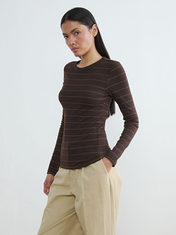 LCWAIKIKI Basic Bisiklet Yaka Çizgili Kadın Body