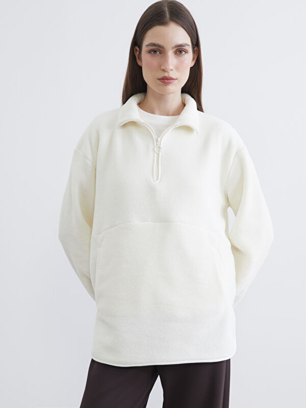LCW Modest Dik Yaka Oversize Kadın Polar Sweatshirt