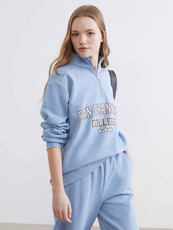 XSIDE High Neck Printed Oversized Women's Thick Sweatshirt