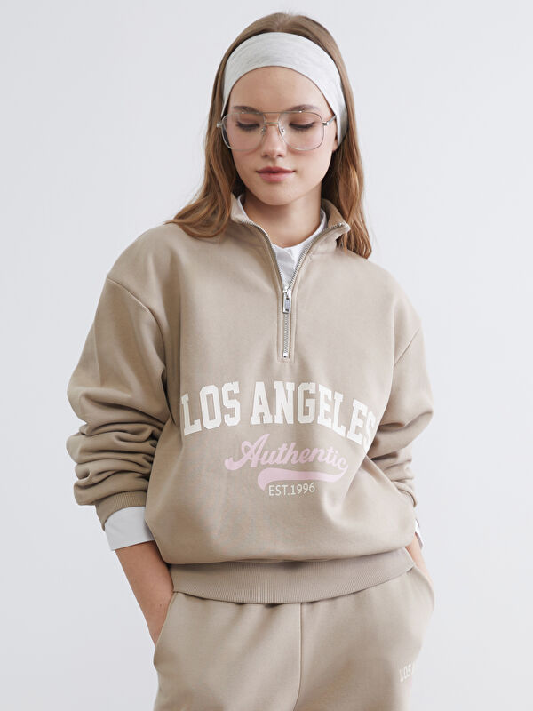 XSIDE High Neck Printed Oversized Women's Thick Sweatshirt