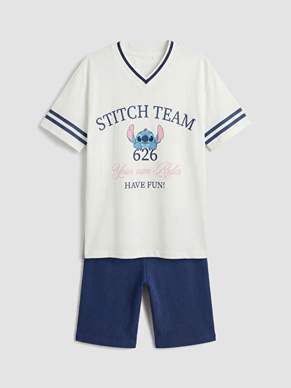 LCW Kids Stitch Baskılı Kız Çocuk Tişört ve Şort