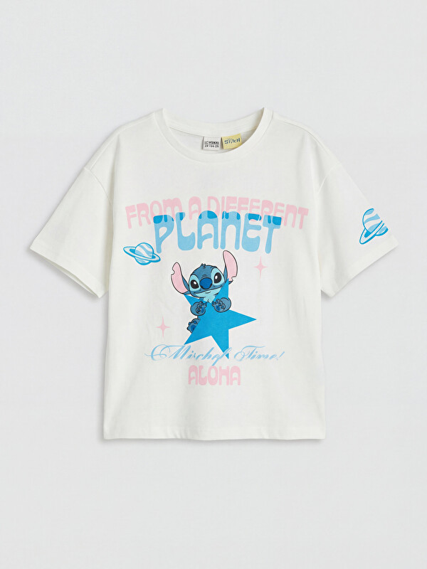 LCW Kids Bisiklet Yaka Stitch Baskılı Kız Çocuk