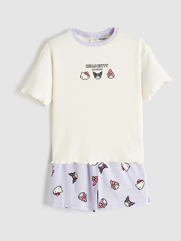 LCW Kids Hello Kitty ve Arkadaşları Baskılı Kız Çocuk Şortlu Pijama Takım
