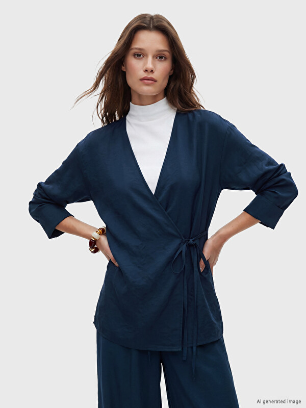 LCW Modest Kruvaze Yaka Dokulu Modal Karışımlı Kadın Kimono