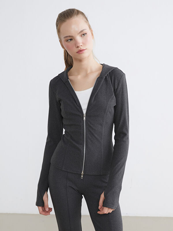 KOOR SPORT Parmak Geçmeli Soft Touch Kadın Fermuarlı Sweatshirt	