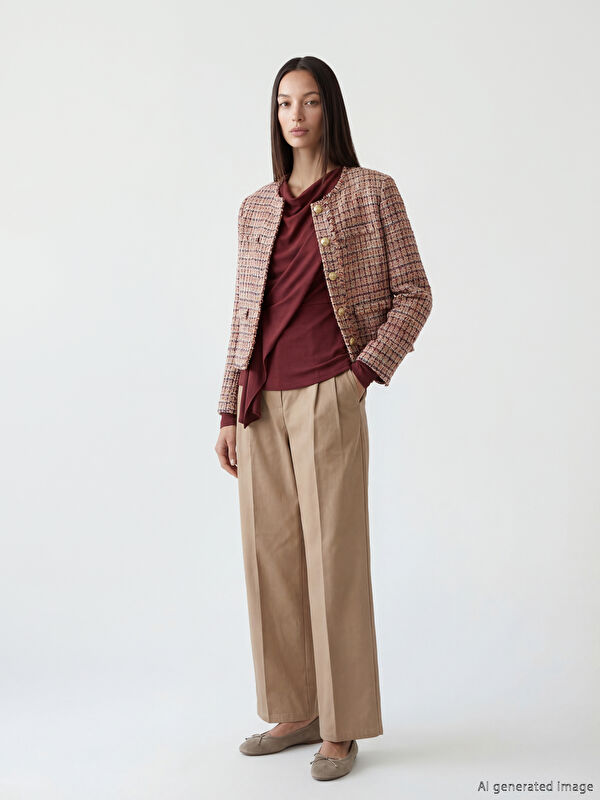 LCW STUDIO Loose Fit Geniş Paça Kadın Pileli Pantolon