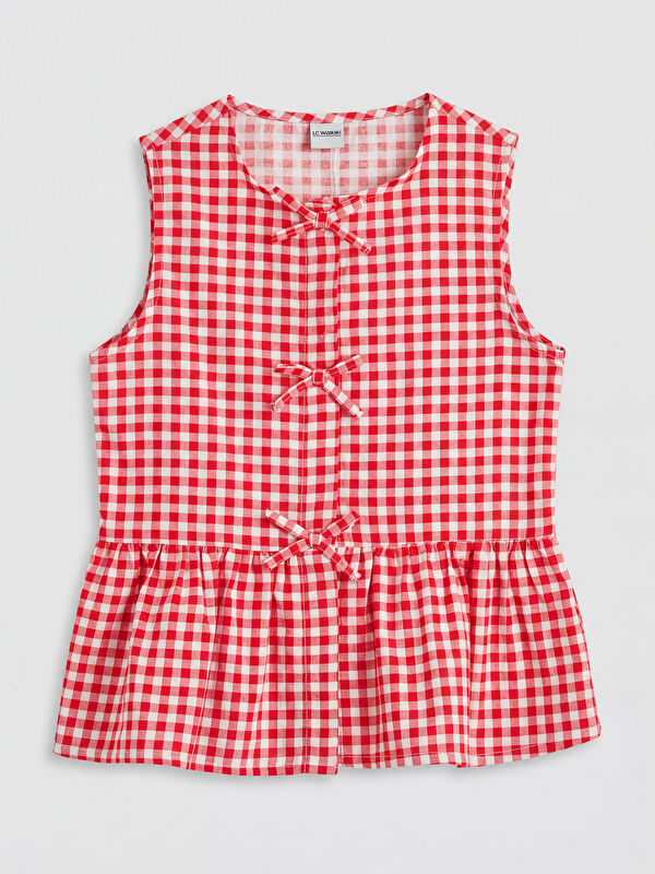 LCW Kids Bow Detailed Plaid Poplin Girls' Shirt