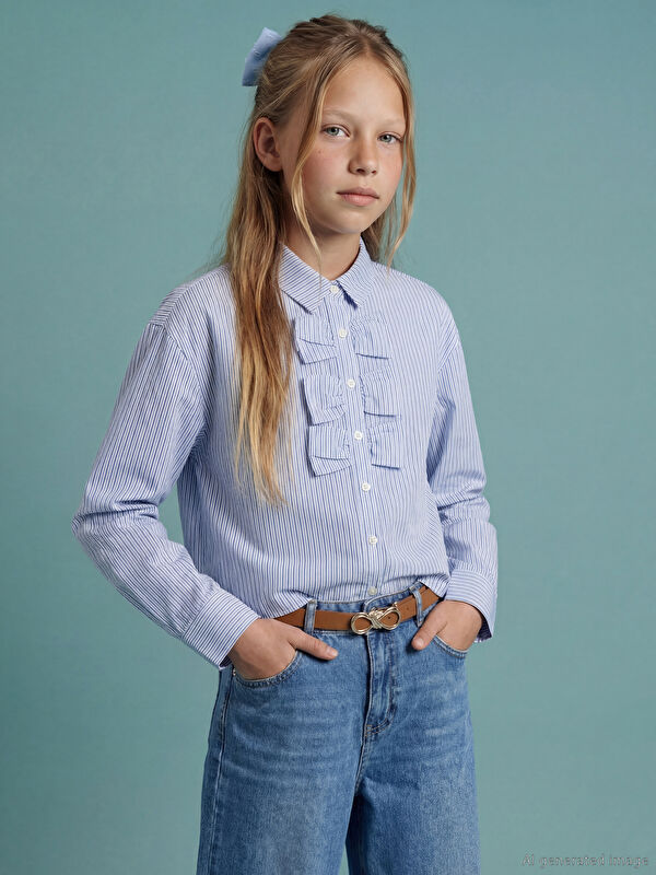 LCW Kids Fiyonk Detaylı Kız Çocuk Poplin Gömlek