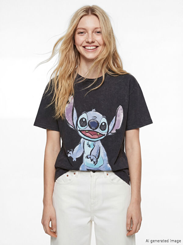 XSIDE Bisiklet Yaka Stitch Baskılı Kadın Tişört