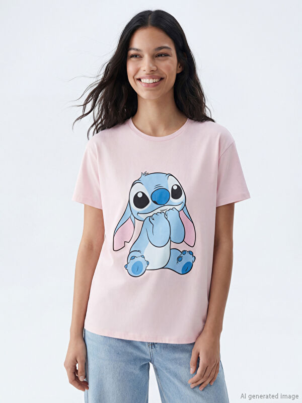 XSIDE Bisiklet Yaka Stitch Baskılı Kadın Tişört