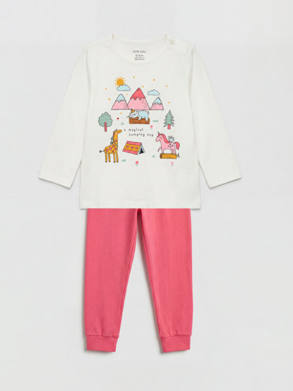 LCW Kids Crew Neck Printed Girls' Pyjamas Set