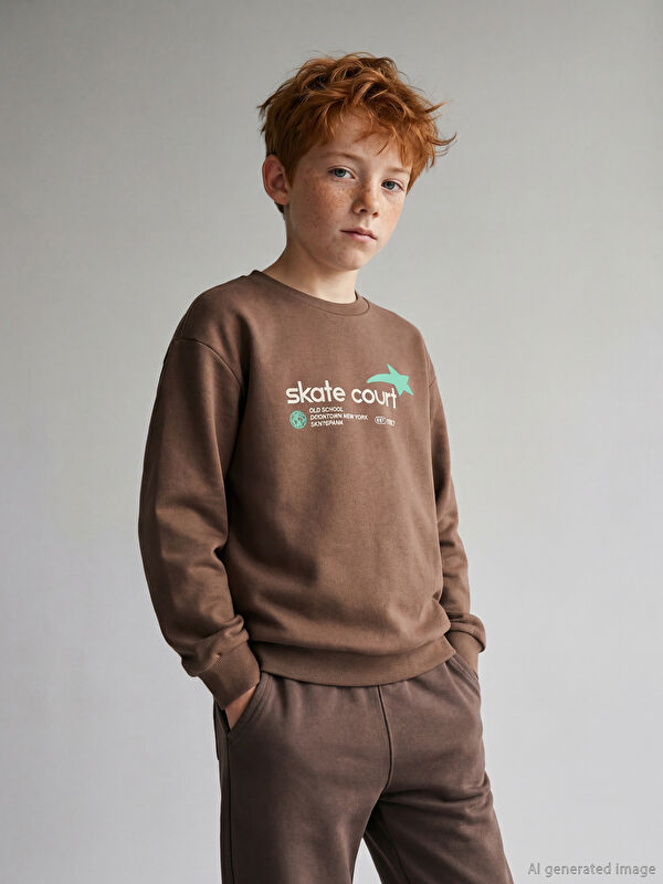 LCW Kids Bisiklet Yaka Baskılı Erkek Çocuk Sweatshirt