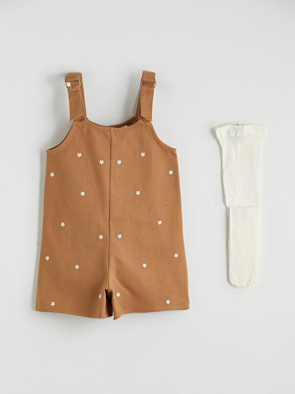 LCW Kids Nakışlı Kız Çocuk Gabardin Salopet ve Külotlu Çorap