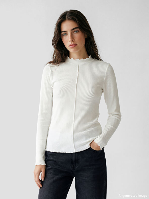 LCW Modest Fırfırlı Dik Yaka Kadın Body