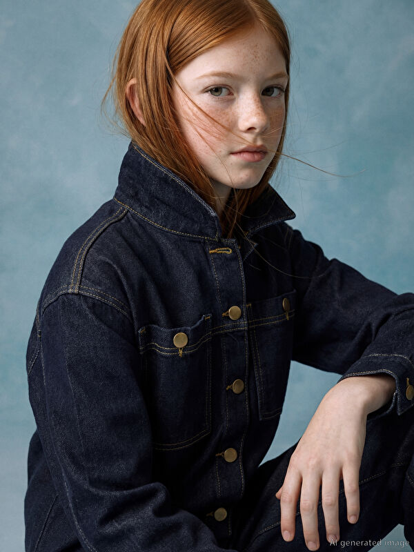LCW Girls Studio Uzun Kollu Kız Çocuk Jean Gömlek