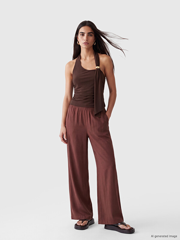 LCW Vision Elastic Waist Wide Leg Women's Trousers