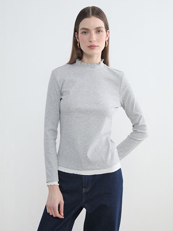 LCW Modest Dik Yaka Fırfırlı Kadın Body