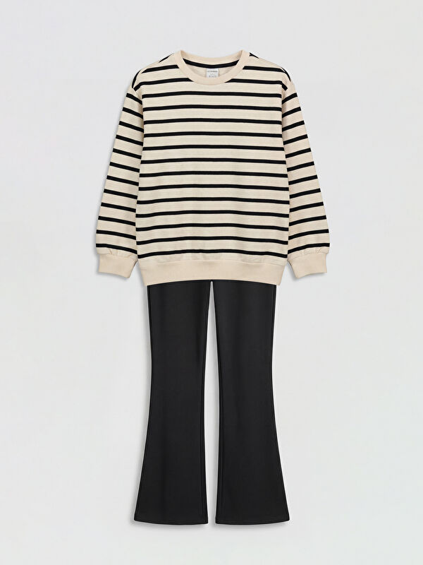 LCW Kids Crew Neck Striped Girls' Sweatshirt And Leggings