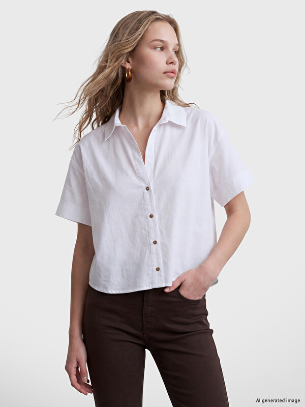 LCW Vision Striped Linen-Look Oversize Women's Shirt
