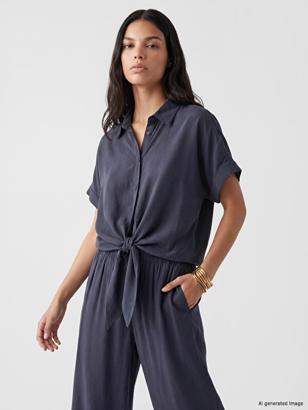 LCW Vision Tie Front Women's Shirt