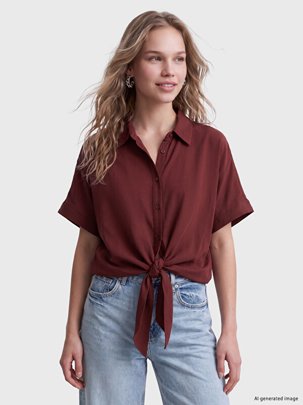 LCW Vision Tie Front Women's Shirt