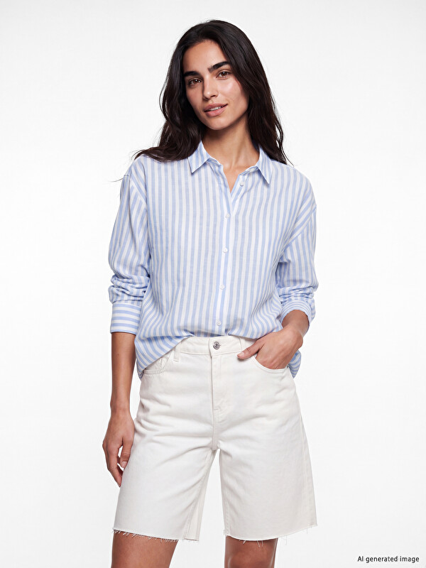 LCW Vision Striped Oversize Poplin Women's Shirt