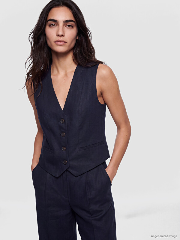 LCW Vision V Neck Linen Women's Classic Waistcoat