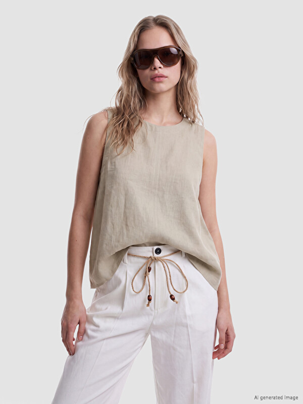 LCW Vision Crew Neck Linen Blend Blouse