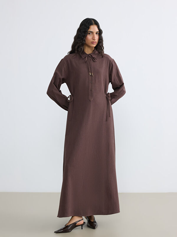 LCW Modest Gömlek Yaka A Kesim Keten Karışımlı Elbise