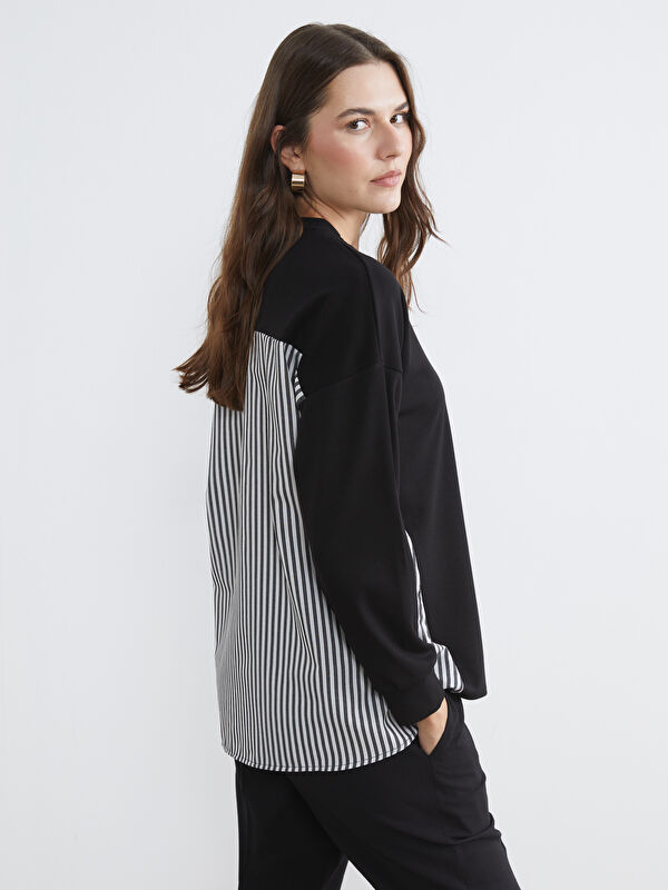 LCW Comfort سويتشيرت نسائي واسع بخامة ناعمة ومخطط.