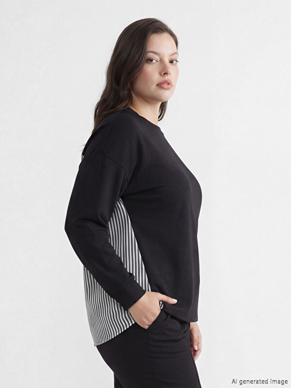 LCW Comfort Çizgili Soft Touch Oversize Kadın Sweatshirt