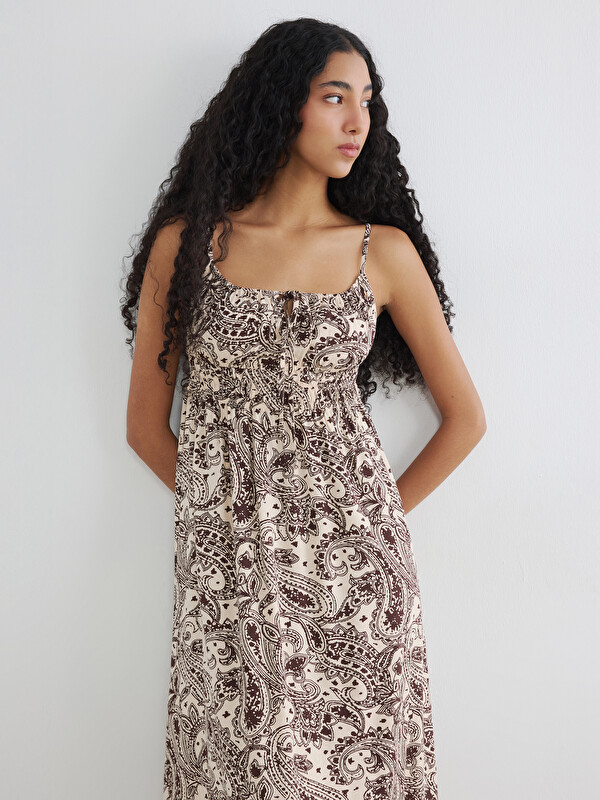 XSIDE U Neck Patterned Strappy Ruched Dress