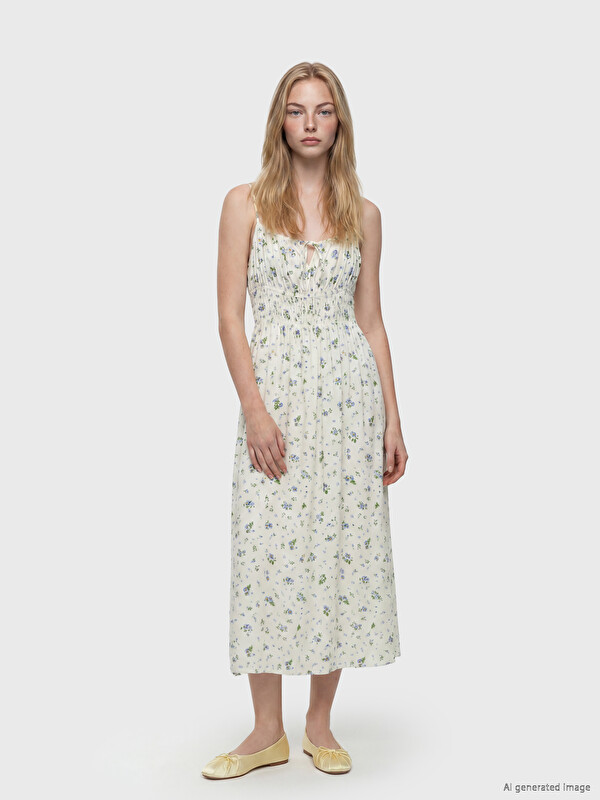 XSIDE U Neck Floral Strappy Ruched Dress