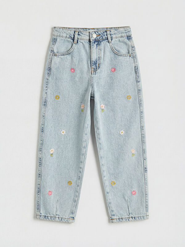 LCW Kids Balloon Fit Nakışlı Kız Çocuk Jean Pantolon
