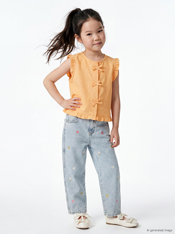 LCW Kids Balloon Fit Embroidered Girls' Jeans