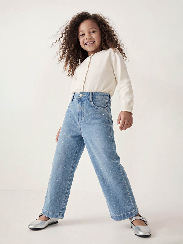 LCW Kids Wideleg Taşlı Kız Çocuk Jean Pantolon