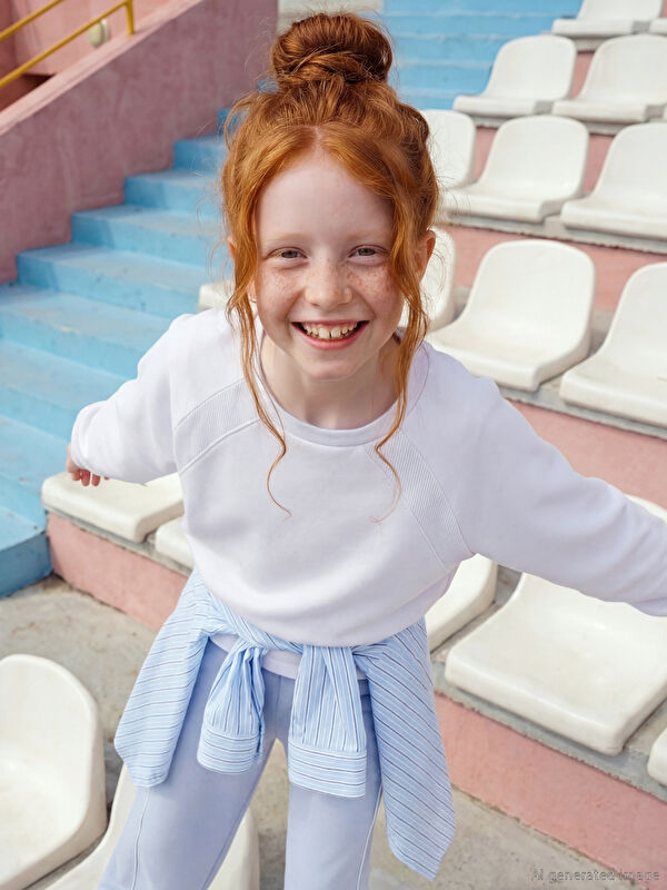 LCW Kids Bisiklet Yaka Soft Touch Kız Çocuk Sweatshirt