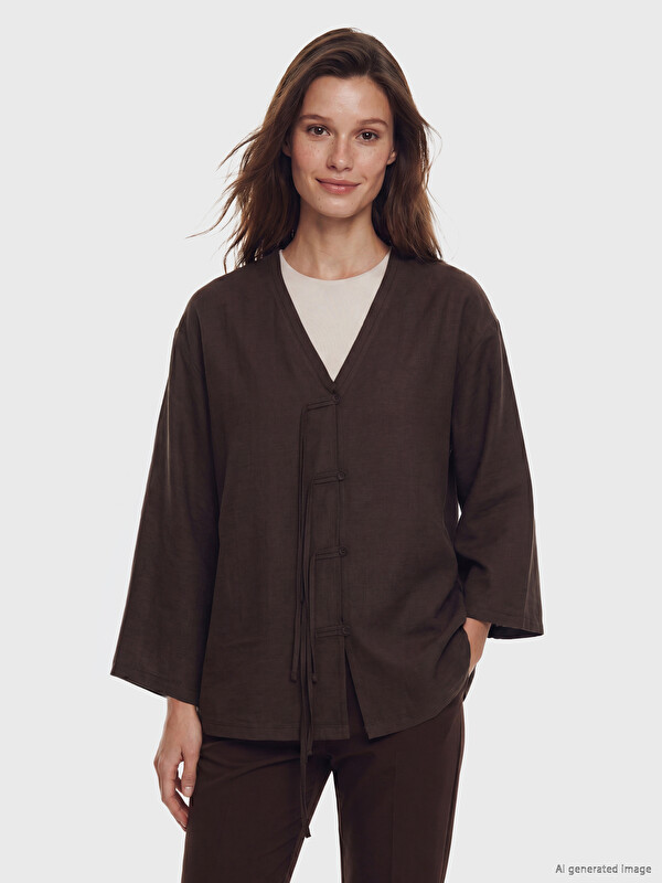 LCW Modest V Neck Oversize Women's Kimono