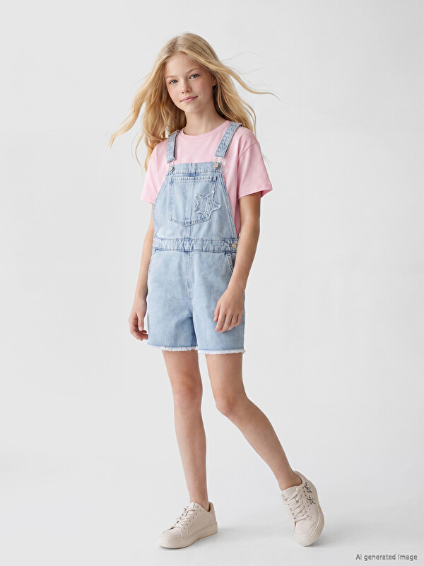 LCW Kids Kız Çocuk Jean Şort Salopet