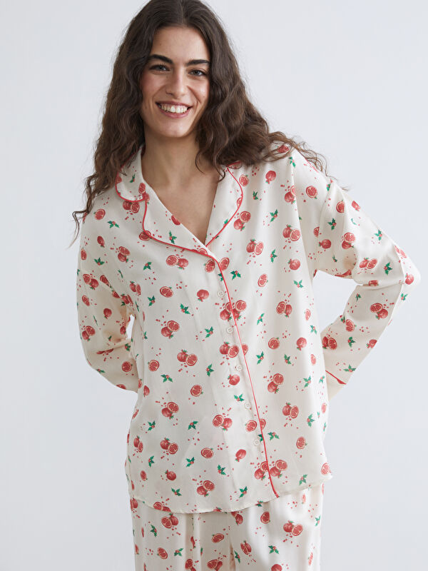 LCW DREAM Women's Pajama Set with a Collared, Patterned Top