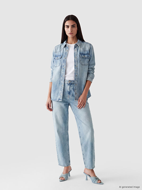LCW Vision Carrot Fit Kadın Pileli Jean Pantolon