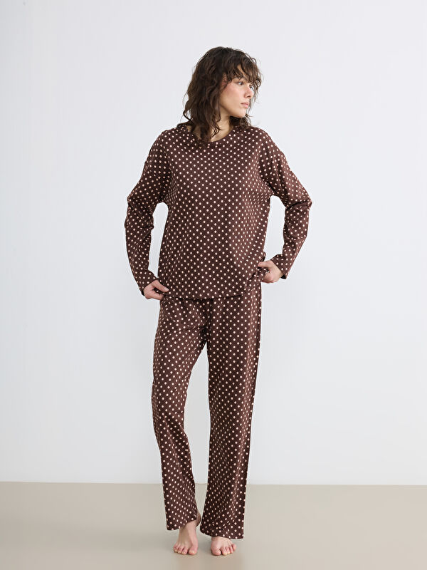 LCW DREAM Bisiklet Yaka Puantiyeli Kadın Pijama Takımı