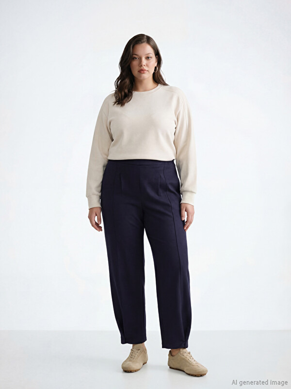 LCW Vision Loose Fit Kadın Pileli Süet Görünümlü Pantolon