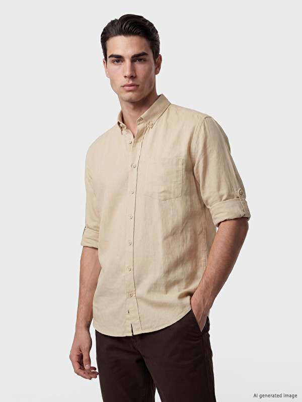 LCWAIKIKI Classic Regular Fit Linen Blended Men's Shirt