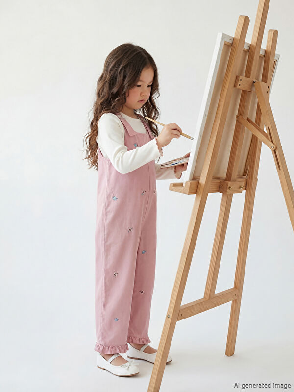 LCW Kids Nakışlı Kız Çocuk Salopet ve Tişört Takımı