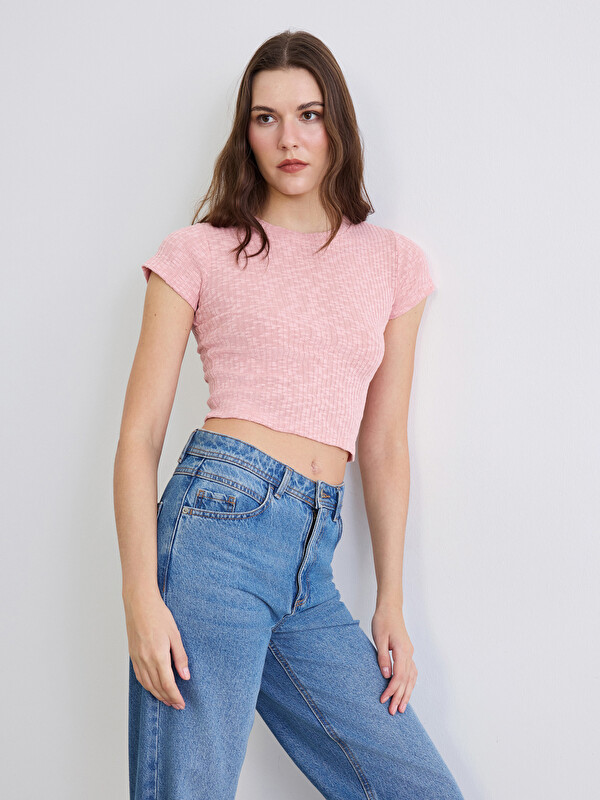 LC WAIKIKI Crop Top Basic cu guler rotund pentru femei