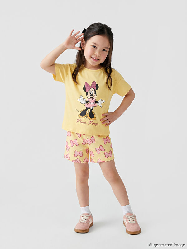 LCW Kids Minnie Mouse Baskılı Kız Çocuk Tişört ve Şort